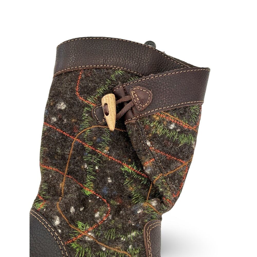 The Art Company Mid Boots Size 37 US 6.5 -7 Brown Leather Embroidered Wool Shaft - Picture 3 of 9